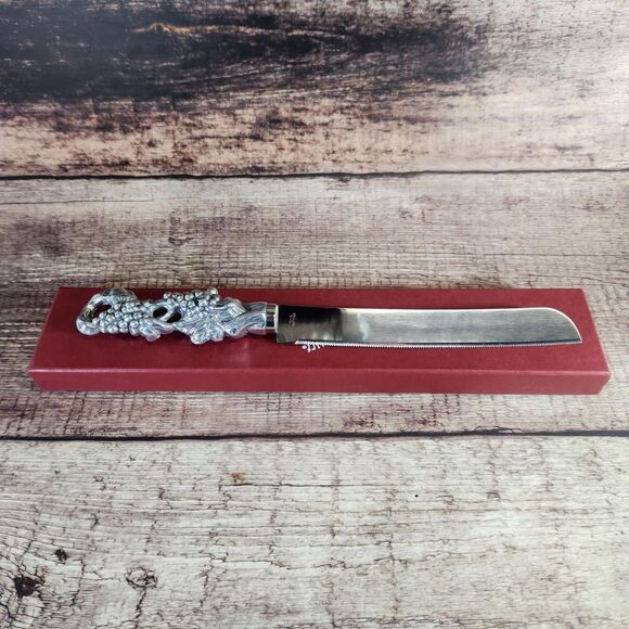 Arthur Court 12" Bread Knife Box Grapes Pattern Grapevine Leaves Handle VTG NOS - Picture 7 of 10